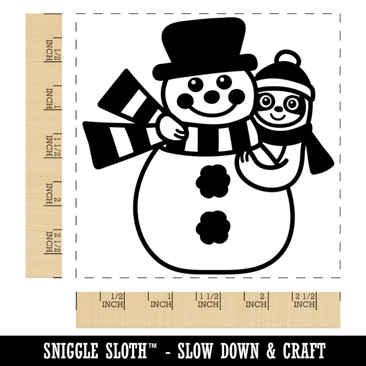 Sloth and Snowman Winter Friends Square Rubber Stamp for Stamping Crafting